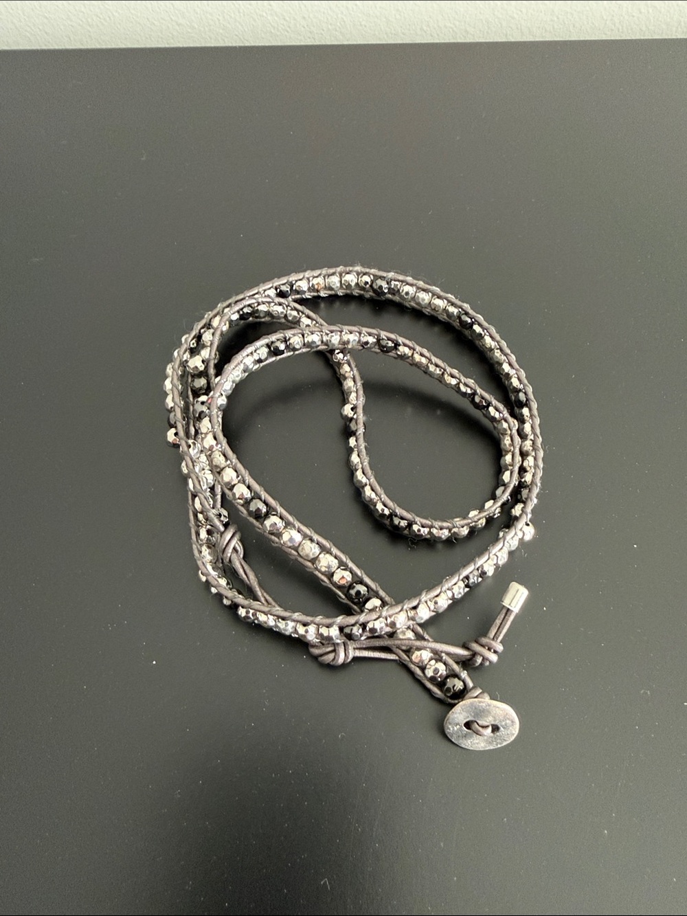 Premier Designs Beaded Wrap Bracelet in Hematite Gray